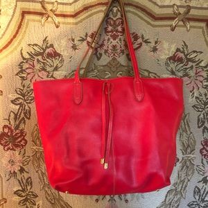 Lauren Ralph Lauren Red Leather Tote/Bag/Purse, Beautiful Red with Gold Accents